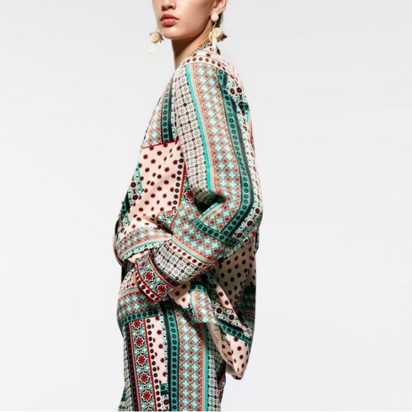 New Zara Multicolourer Satin Patchwork Print Flowing Blazer - Picture 5 of 17